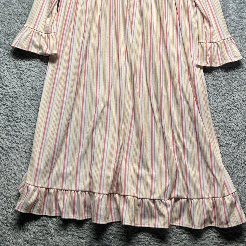 American Girl Nightgown Girls Medium Pink Striped Ruffles Placket Bodice Retired